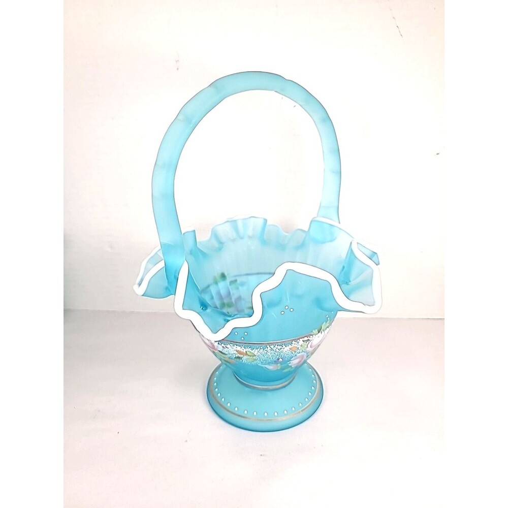 Fenton Charleston Collection 2002 Hand Painted Glass Art Basket Bill Fenton - Picture 4 of 8